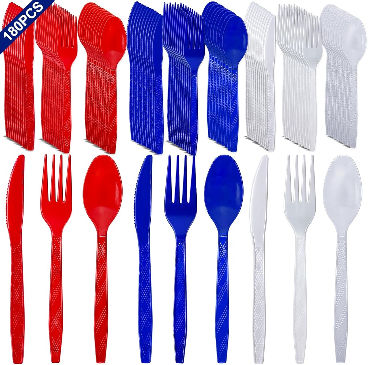 180pcs Patriotic Cutlery Set – 60 Forks, Knives & Spoons for 4th of July & Memorial Day